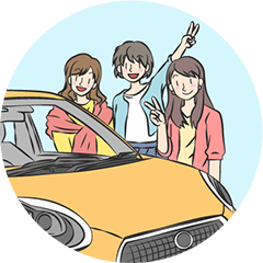 友達の車で旅行に行く画像